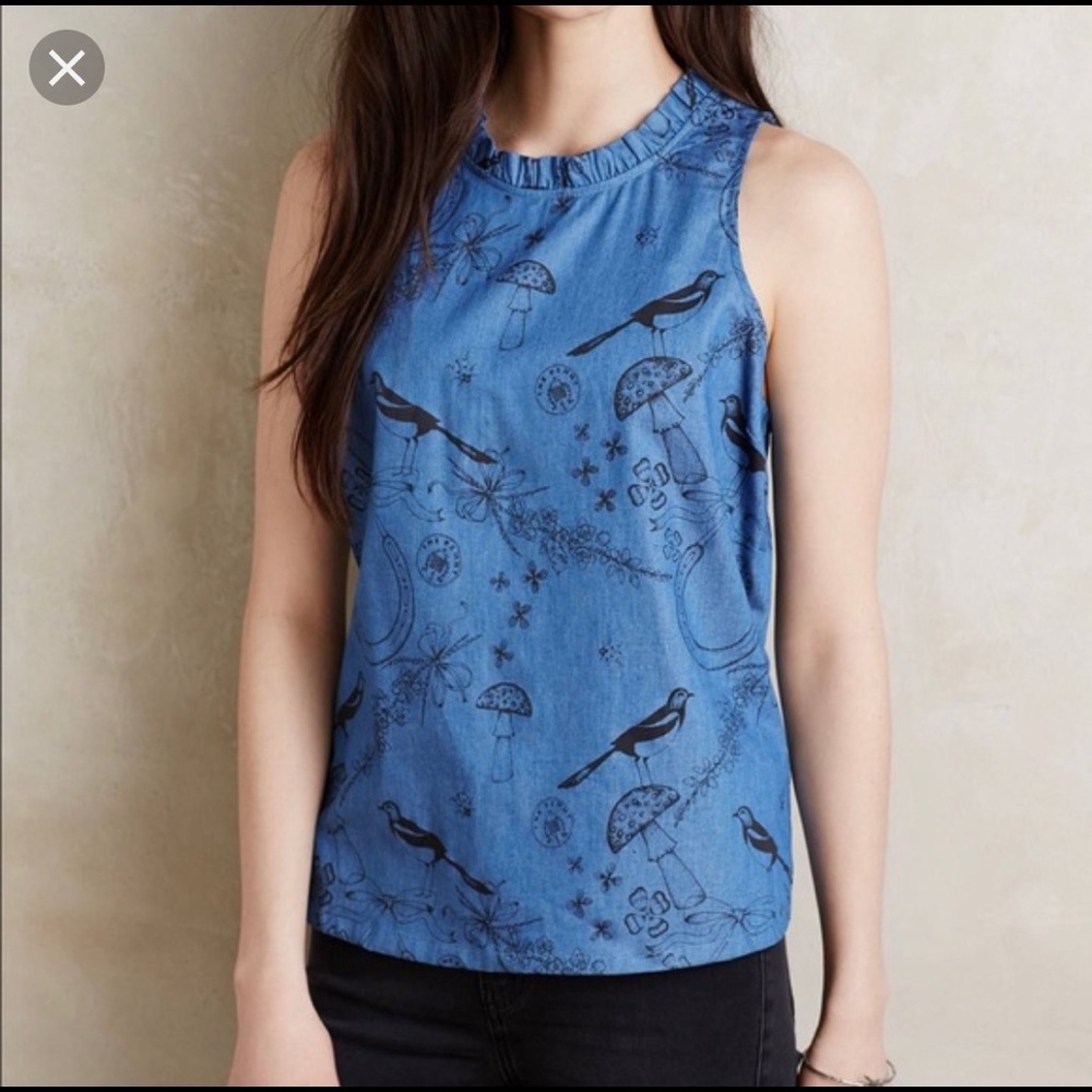 Anthropologie Book of Deer Amanita Chambray Top